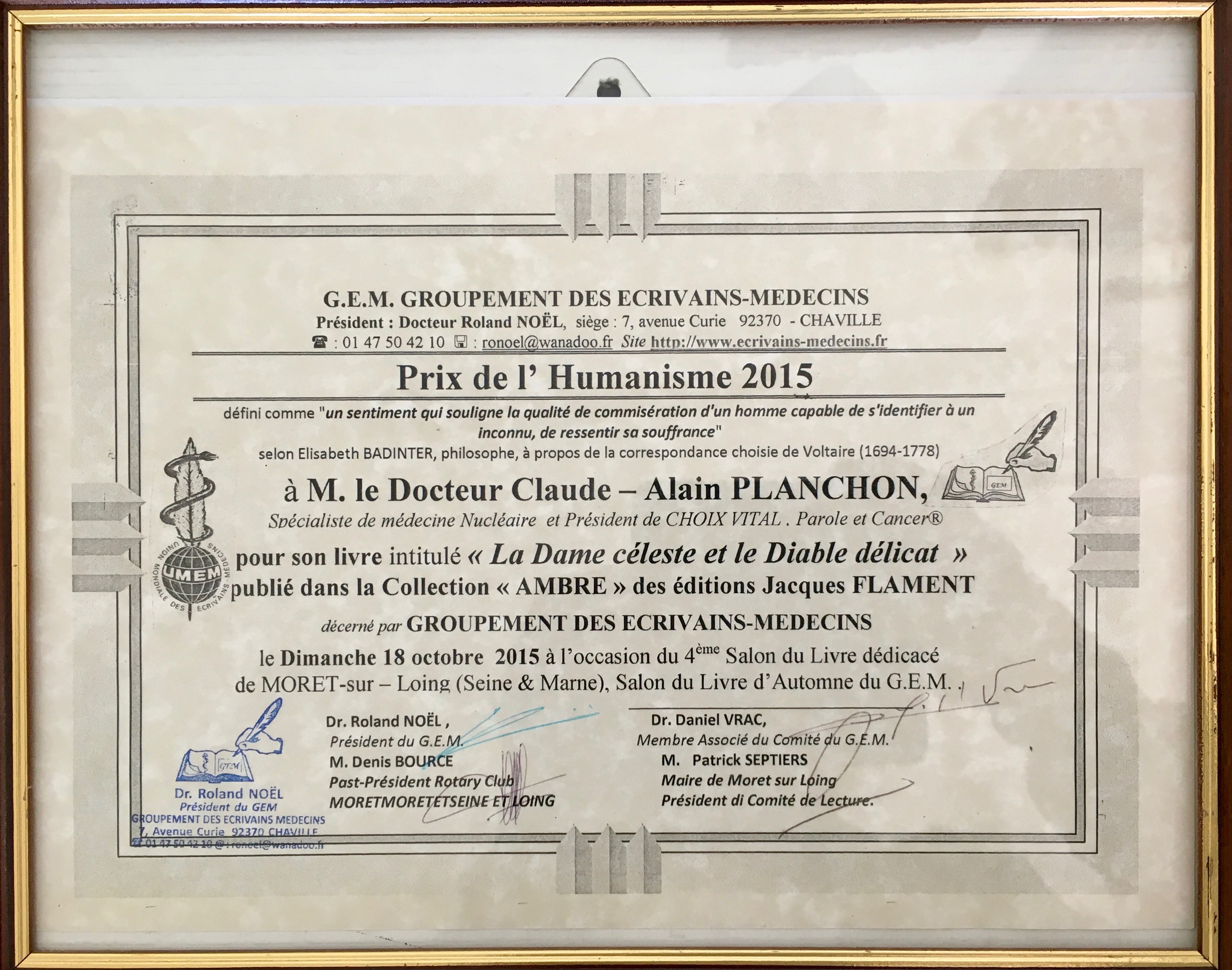Prix de l'Humanisme 2015